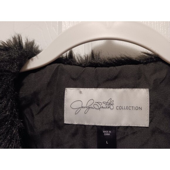 Jaclyn Smith Vest Faux Fur Suede Trim Sleeveless Open Front Black Size L - Picture 3 of 5